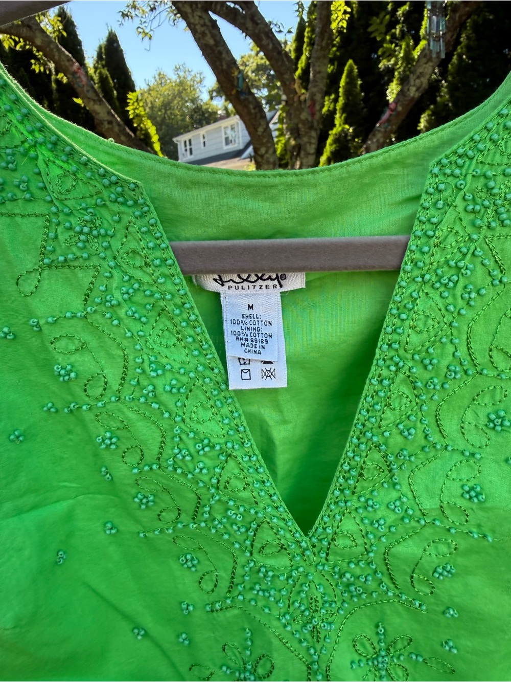 Lilly Pulitzer Bright Green Embroidered V-Neck Tunic